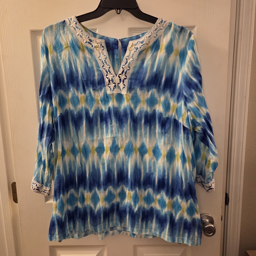 Alfred Dunner sz 20W colorful tunic top artsy boho‎ coastal casual lightweight